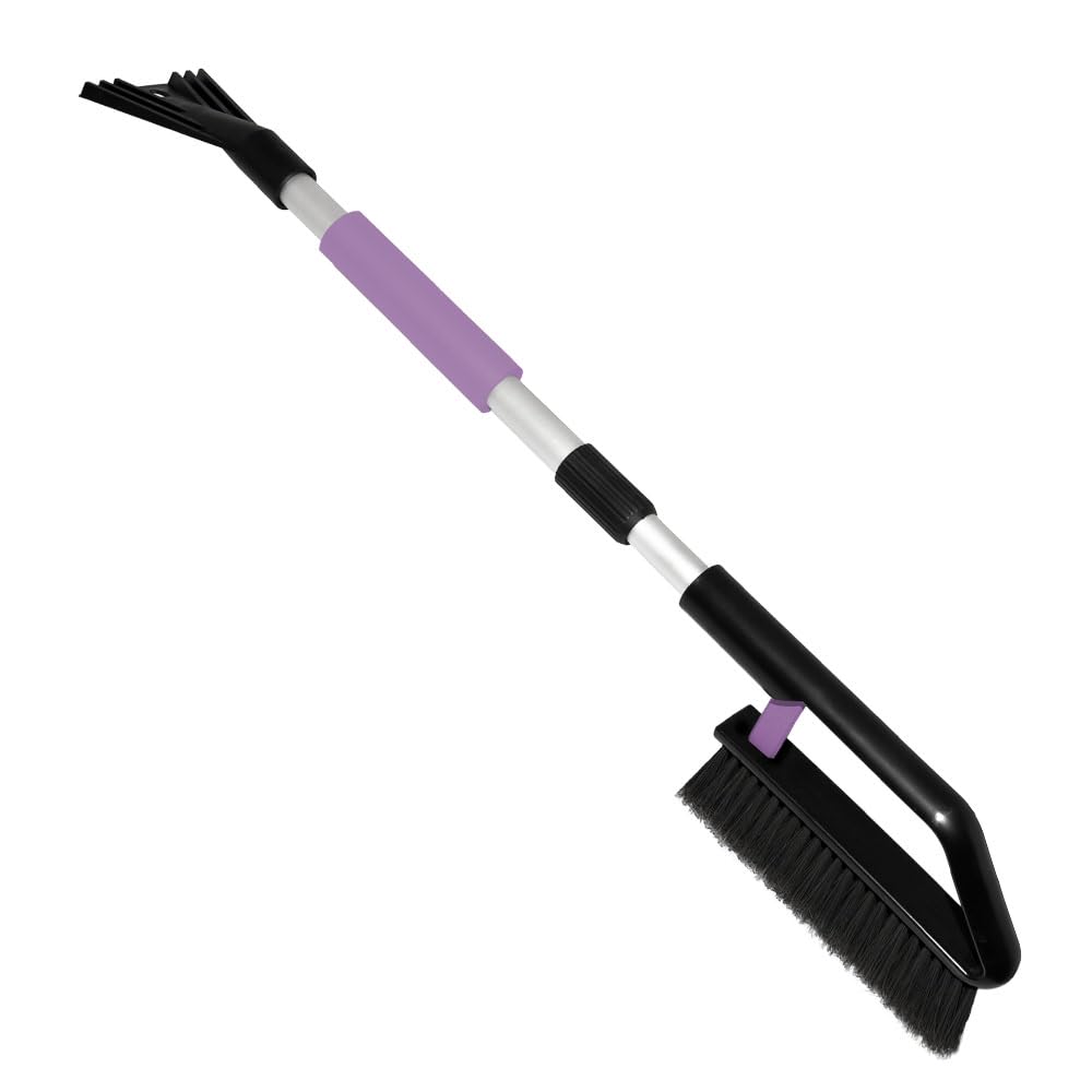 ToM PaR Brush and Scraper, Extendable Telescopic Stick, Ergonomic, Soft Handle, Car Ice Scraper with Broom 2-in-1 Snow Brush and Ice Scraper, Cleaning Brush, Length: 82-110 cm, Pink