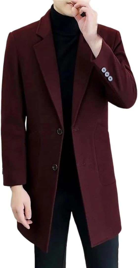 Mens Autumn Winter Casual Travel Trench Coat Wool Jacket Fashion Urban Style Warm Overcoat