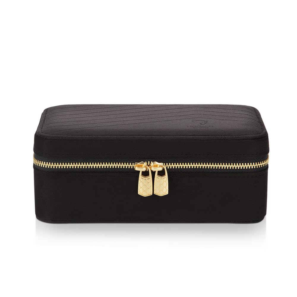 MODALO GEMMA szkatułka na biżuterię – prostokątna szkatułka na biżuterię z zamkiem błyskawicznym, 2 poziomy do przechowywania biżuterii z wysokiej jakości weluru, eleganckie pudełko na biżuterię dla