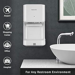 Modundry Automatico Asciugamani ad Aria con Fotocellula e Vaschetta, a Parete, Elettrico Alta velocità Asciugatore Mani da Bagno Bianco, Commerciale e Famiglia