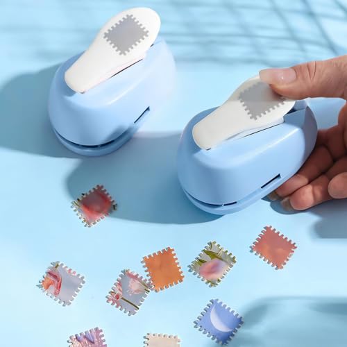 Image of 2 PCS Stamp Puncher, Postage Stamp Punch with Double-Sided Adhesive Tape, Craft Scrapbooking Tool for DIY Card Making, Junk Journal Stamp Cutter, Art Project Suppliesl,0.78in*0.59in