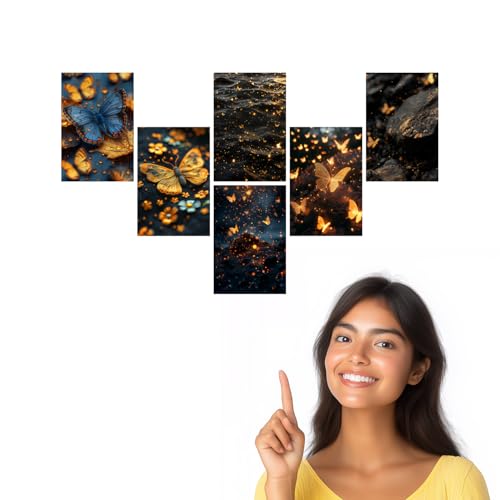 Image of SiddArtify Golden Hour Butterflies Art Print Set - Set of 2-4x6 Inch - Board (Pack of 6) - Sticker (Pack of 6) Wall Room Decoration art Poster Prints