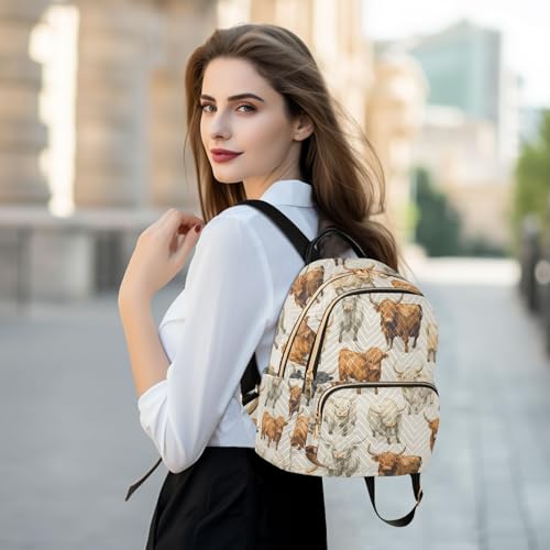 Image of ALAZA Color Highland Cow Animal Women Backpack Purse Ladies Fashion Shoulder Bag Daypack Travel Bag 7.5L