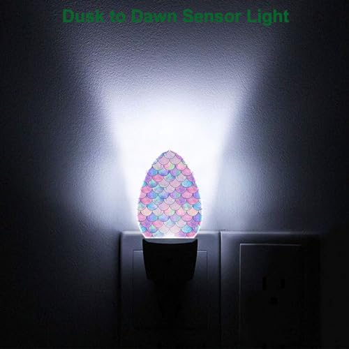 Image of Watercolor Fish Scales Night Light Purple Pink Blue Mermaid Scales Underwater Sea Pattern Plug in Auto Sensor LED Lighting for Boys Girls Men Women Sleeping Bedroom Bathroom Staircase