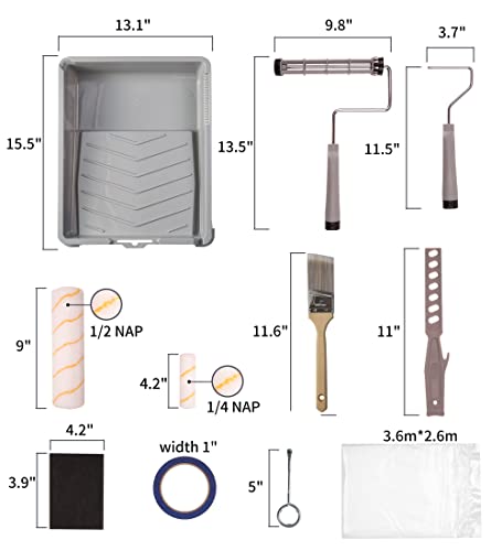 Voomey 17 Piece Paint Roller Set - Paint Rollers 9"4", Paint Roller Frame，Paint Trays, Microfiber Roller Cover, Paint Kit For House Painting,Paint Brushes For Painting Walls #TOP4