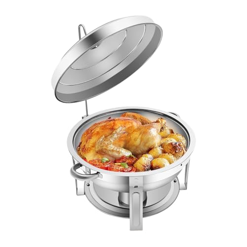 Atnhyruhd 7.5L Runder Chafing Dish Speisenwärmer aus Edelstahl Mit Deckel Warmhaltebehälter Wärmebehälter Dish Standfuß Speisenbehälter für Buffet und Party