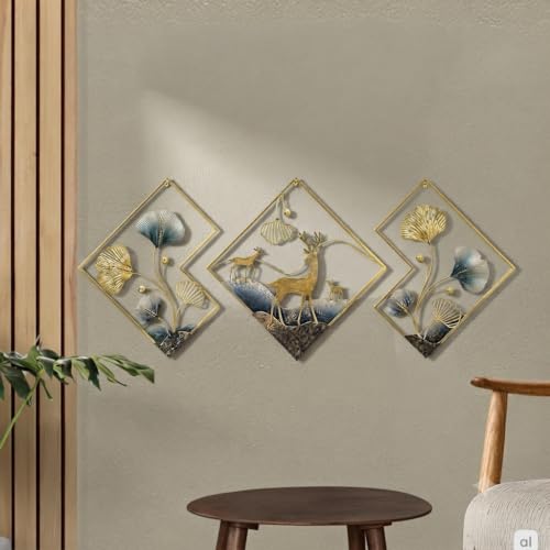 Image of SMILES GIFT Luxury Imported Wall Hanging Large Abstract Iron Wall Art Elegant Deer & Leaf Design Luxury Decor for Home Decor for Living Room