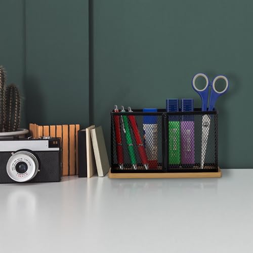 Range-stylos bambou et maille noir Relaxdays pour rangement bureau