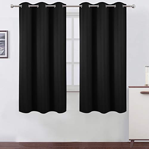 Image of LEMOMO Black Blackout Curtains 34 x 63 Inch Length /Set of 2 Curtain Panels /Thermal Insulated Room Darkening Blackout Curtains for Bedroom