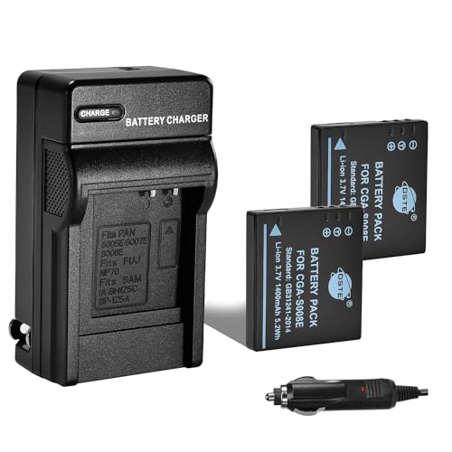 DSTE 2X CGA-S008 CGA-S008A CGA-S008E Battery + DC68 Travel and Car Charger Compatible with Panasonic Lumix DMC-FX520 SDR-S25 S26 FS20 FX37 FX55 FX500 as DMW-BCE10 VW-VBJ10E BP-DC6