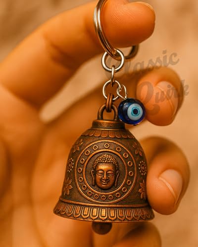 Image of Evil Eye Hooked Guardian Bell Keychain - Protective Lucky Charm Bell with Clip Hook for Bike, Car, Key & Bag | Spiritual Good Luck Talisman Gift