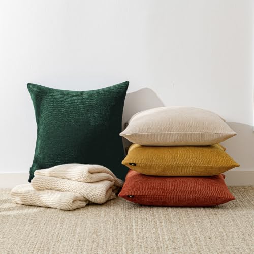 Image of Christmas Twill Chenille Throw Pillow Covers Pack of 2,18 inchx18 inch Dark Green
