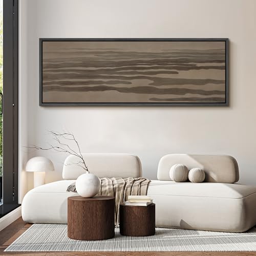 Image of MUDECOR Large Framed Canvas Print Wall Art Neutral Abstract Earth Tone Horizontal Flow Antique Retro Ready to Hang Painting for Living Room Bedroom Multi-Sizes - 60 inchx20 inch