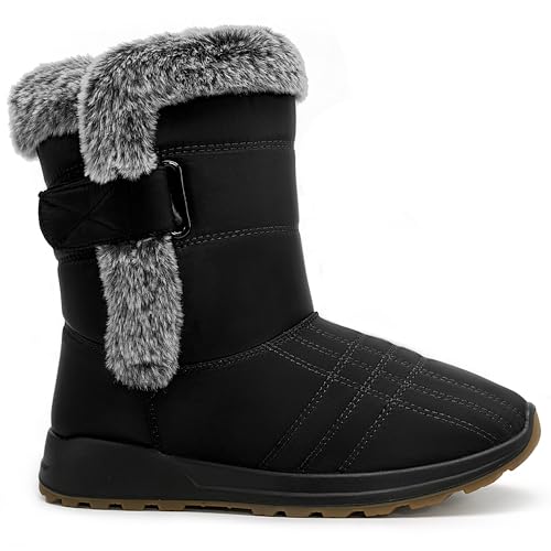 Decould sylf Winter Snow Boots for Women 2026: All-day Comfort Warm Fur Lined Mid Calf Hook Loop Waterproof Outdoor Shoes for Walking