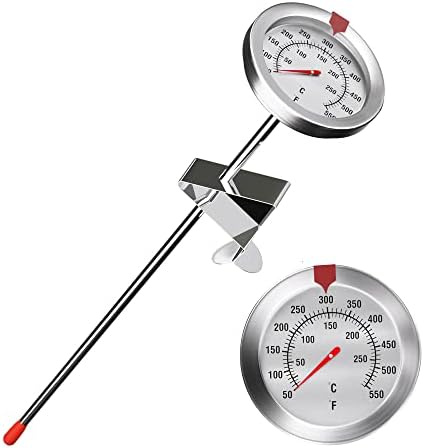 Deep Fry Thermometer with Clip Stainless Steel 12 Inch Long Stem Oil Thermometer Cooking Meat Thermometer for Turkey Grill Chicken Pork Beef BBQ