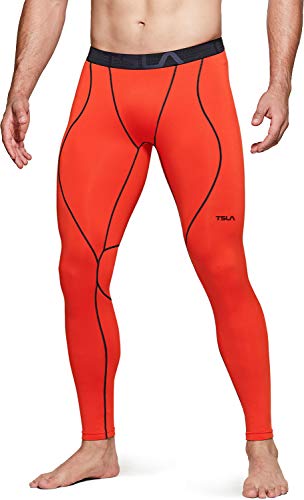 TSLA Men's Thermal Wintergear Compression Baselayer Pants Leggings Tights, Heatlock Athletic(yup53) - Orange, XX-Large