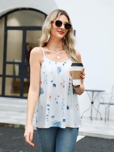 Image of Air Curvey Camisole for Women Bulid in Bra Casual Flowy Cami Adjustable Spaghetti Strap Tank Top Pleated Loose Fit S-XXXXL