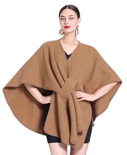 Huralona Women's Open/Cross Front Cardigan Shawls Wrap Solid Color Poncho Ruana Cape Plus Size Knit Wraps for Fall Winter