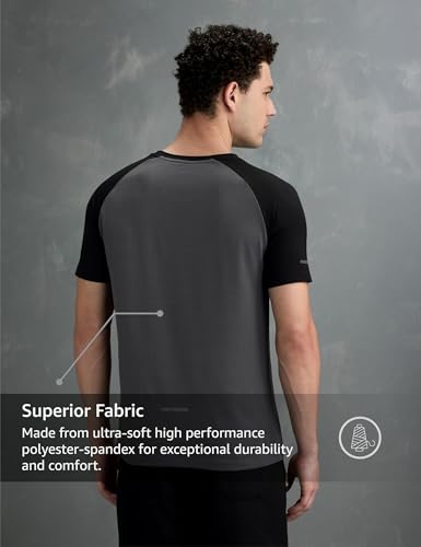 Image of Symbol Premium Men's Solid Regular Fit Sports Stretch T-Shirt | Round Neck | Raglan Sleeve | Moisture-Wicking | Activewear | Running | Gym | Plain (Available in Plus Sizes)