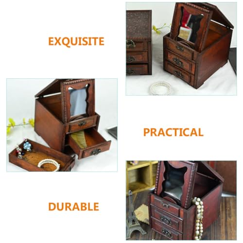 Boîte à bijoux marron coffret de rangement bois rétro pour bague
