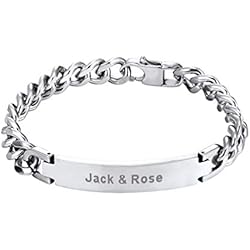 Pulsera Grabada Personalizada PROSTEEL Esclava Personalizables Pulsera Metal Acero 21cm ID Bracelet Pulsera de Pareja Brazalete con Etiqueta Placa