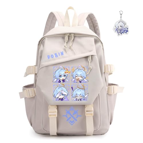 Honkai Star Rail Backpack Women Men Unisex Robin Rucksack Aventurine Firefly Bag HSR Kawaii Backpack (White-Robin)