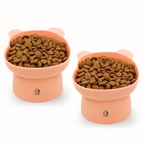 Image of Foodie Puppies Cat Tilted Food and Water Feeder (Bear Face Bowl, Pack of 2) | Durable, Anti Vomiting, Healthy Cat Bowl for Persian Cat Prevent Tipping Over | Elevated Feeder for Cats and Small Dogs