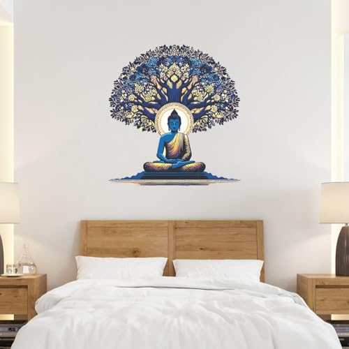 Image of CVANU Meditation Buddha Spiritual Wall Sticker | Self-Adhesive Vinyl Decal for Living Room, Yoga Room & Pooja Room | Peaceful Meditation Art | Wall Decoration Item | 22x23.5 Inch