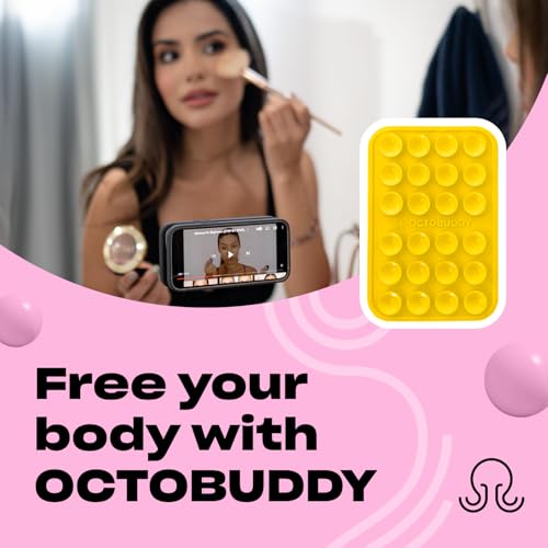 Image of OCTOBUDDY Classic MAX - Silicone Suction Phone Case Adhesive Mount - Hands-Free, Strong Grip Holder for Selfies and Videos - iPhone and Android Compatible - 2.6″ x 3.9″, Yolk Yellow