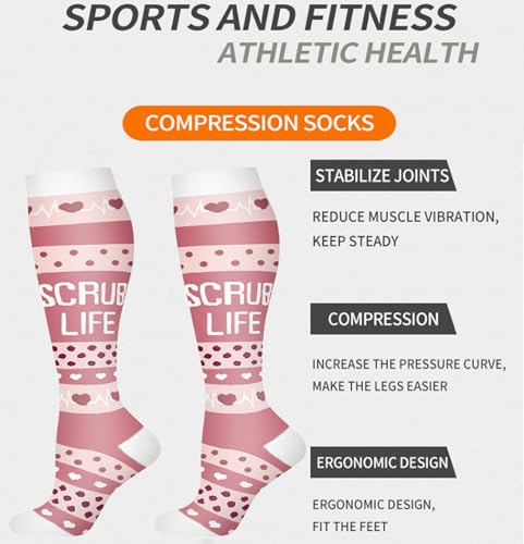 Image of Women's Knee High Compression Socks for Running Work Support Nurses Pregnancy Travel,Colorful Over The Calf Socks,#W402