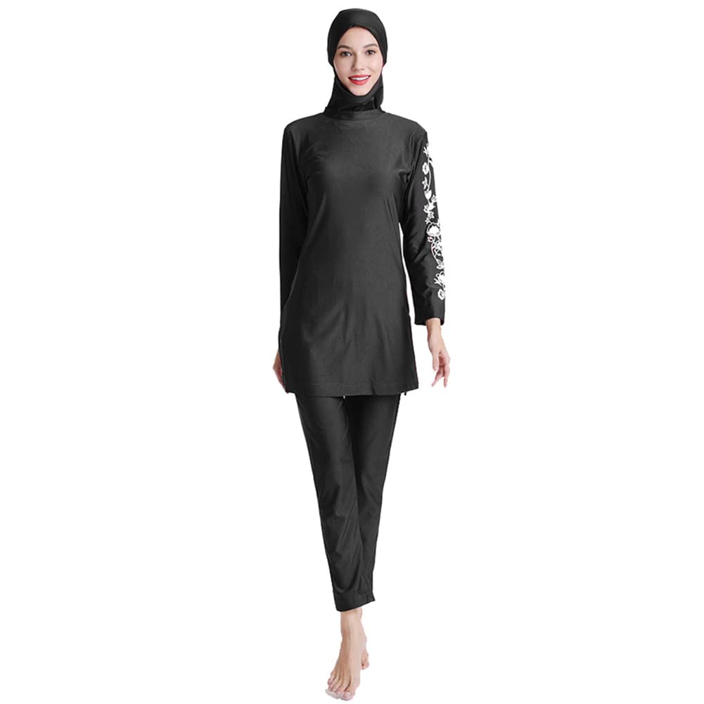 Burkini Swimsuits for Women Modest Swimsuits Muslim Swimsuits Full Body Swimwear Long Sleeve Rash Guard Swimming Tops Pants Islamic Hijab 3PCS Sun Protection Surfing Suit Swimming Costume Black M