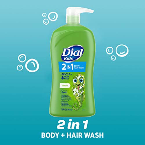 Image of Dial Kids All-in-1 Body Wash + Hair + Bubble Bath, Melon Scent, 32 Fl Oz, Hypoallergenic Body Wash & Shampoo, No Tears Formula for Kids 2+ Years, No Parabens & Silicones (Pack of 2)