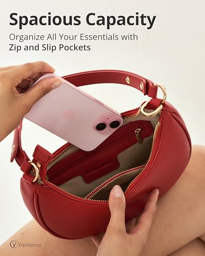 Image of Vantamo Crescent Bags For Women with RFID Protection, Half Moon Clutch Purses for Women with Anti-Theft Clip for Extra Safety