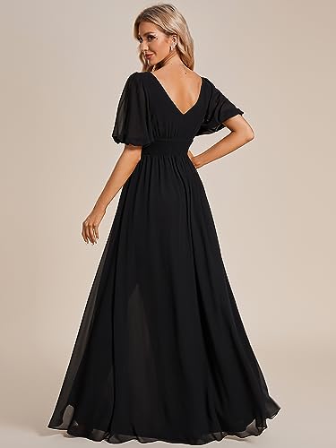 Ever-Pretty Women's Sexy V Neck Front Slit A Line Short Sleeves Chiffon Formal Evening Dresses 013852