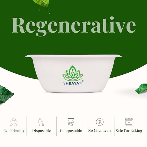Image of Shrayati Sugarcane Bagasse Bowls, 480 ml, 100 Pcs, Biodegradable Bagasse Disposable Round Bowls for Convenient and Sustainable Eating