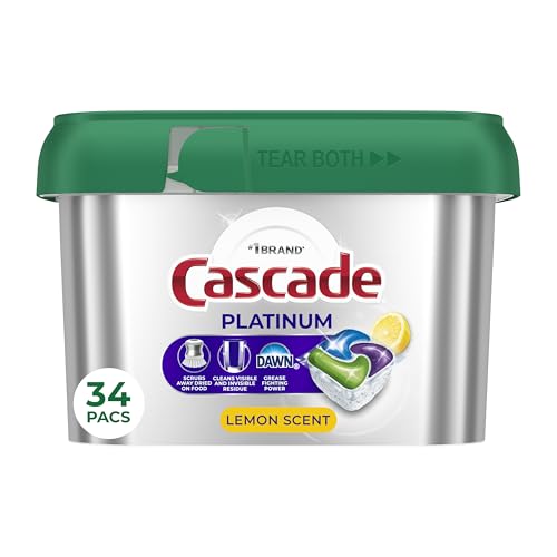 Cascade Platinum Dishwasher Pods, Dishwasher Detergent, Dish Detergent Soap, Lemon, 34 Count