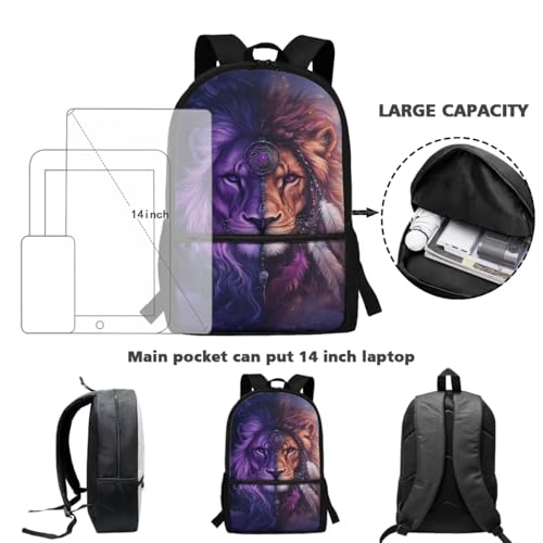 Uourmeti Galaxy Lion Backpack Sets for Boys Girls 6-8 Bookbag with Lunch Box Big Kids School Bag Set 4pcs Pen Case Water Bottle Hodler Back To School Gifts4