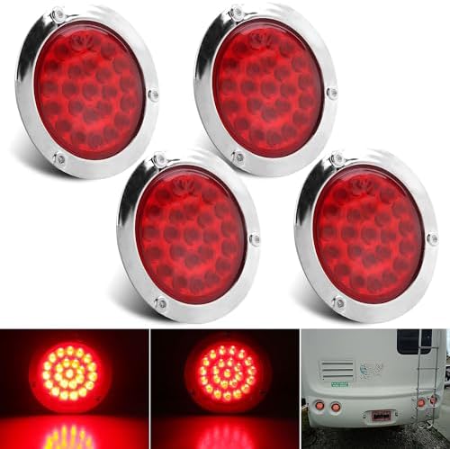 RUNHWEE 4Pcs Round LED Trailer Lights Kit - Red 12 LED Brake Turn Tail Lights Waterproof - View #13