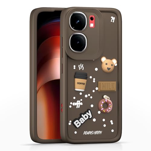 Image of Pikkme Back Cover for iQOO Neo 9 Pro 5G | 3D Bear Silicone Cute & Fun Coffee Cartoon | Full Body Protection Bumper Case (Brown)