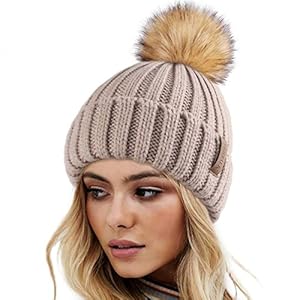 FURTALK Winter Hats for Women Double Layer Fleece Line Beanie Hat with Bobble Pom Pom Hats