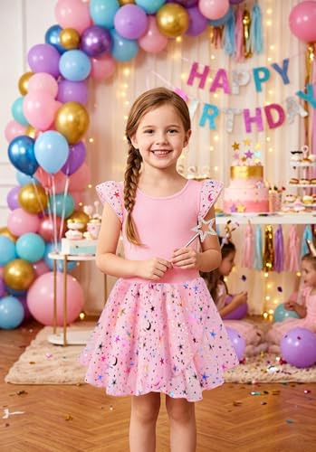 Image of DANSHOW Ballet Leotards for Girls Dance Skirted Leotard Kids Ballet Tutu Dress Toddler Shiny Ruffle Sleeve Dancewear