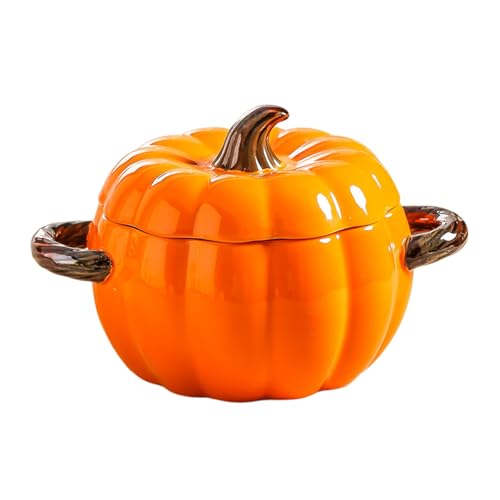 Olla de cerámica de calabaza, lindo cuenco de calabaza de cerámica,Cacerola de calabaza de cerámica antiadherente con tapa, vajilla de calabaza de porcelana para cocina, vajilla de agradecimiento de