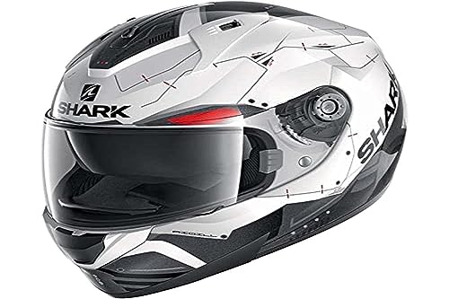Shark Ridill Mecca Casco de Moto, Hombre, Blanco Negro Rojo, S