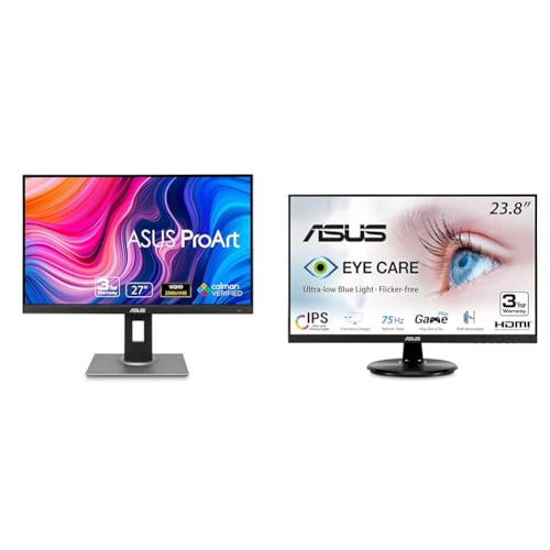 Image of ASUS 27 inch WQHD IPS ProArt Calman Verified Monitor and 23.8 inch 1080P 75Hz IPS Eye Care FreeSync Monitor Bundle