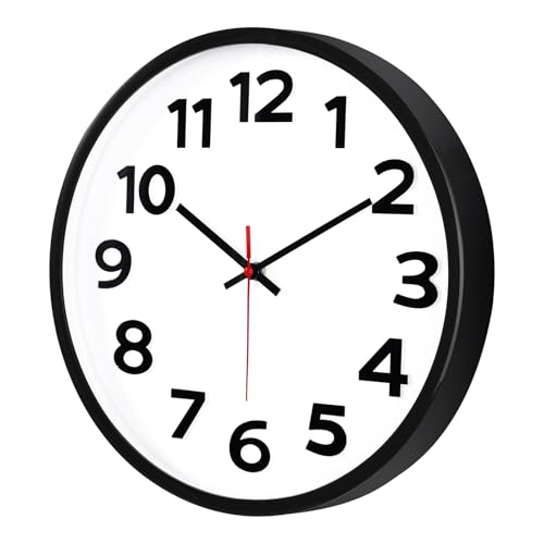 Keepcross 14 Inch Wall Clock Battery Operated Silent Non-Ticking, 3D Big Numbers Easy to Read, Analog Quartz Round Clock