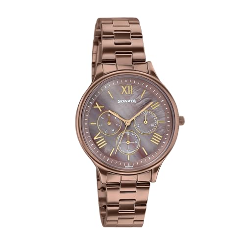 Image of Sonata Axis with Quartz Analog Brown MOP Premium Multifunction Design Dial IP Brown Strap Watch for Women - 87119QM02