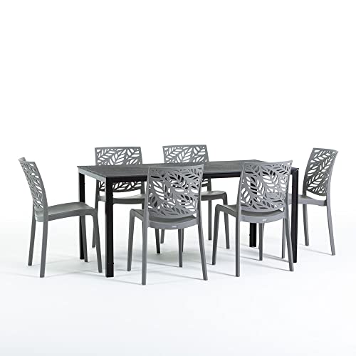 SIEDITI FUORI E DENTRO Set da giardino Tavolo Thomas + 6 Sedie (tavolo con struttura in ferro e sedie in resina con fibra di vetro) (Tavolo antracite + sedie grigio scuro)