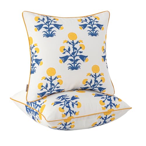 MIULEE Floral Outdoor Pillows Covers with Inserts 18x18 Blue and Yellow