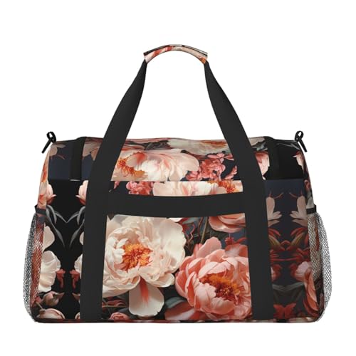 Bright white peonies Travel Tote Bag with Adjustable Shoulder Strap and Large Capacity2