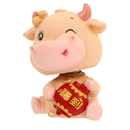 Healifty Adorno para Coche Cabeza Oscilante de Resina Forma de Vaca Pequeña Decoración Amarilla para Escritorio y Habitación Infantil Accesorio de Año del Buey Tipo